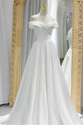 Gorgeous White Off-The-Shoulder A-Line Evening Dress with Lace-Up Sweetheart